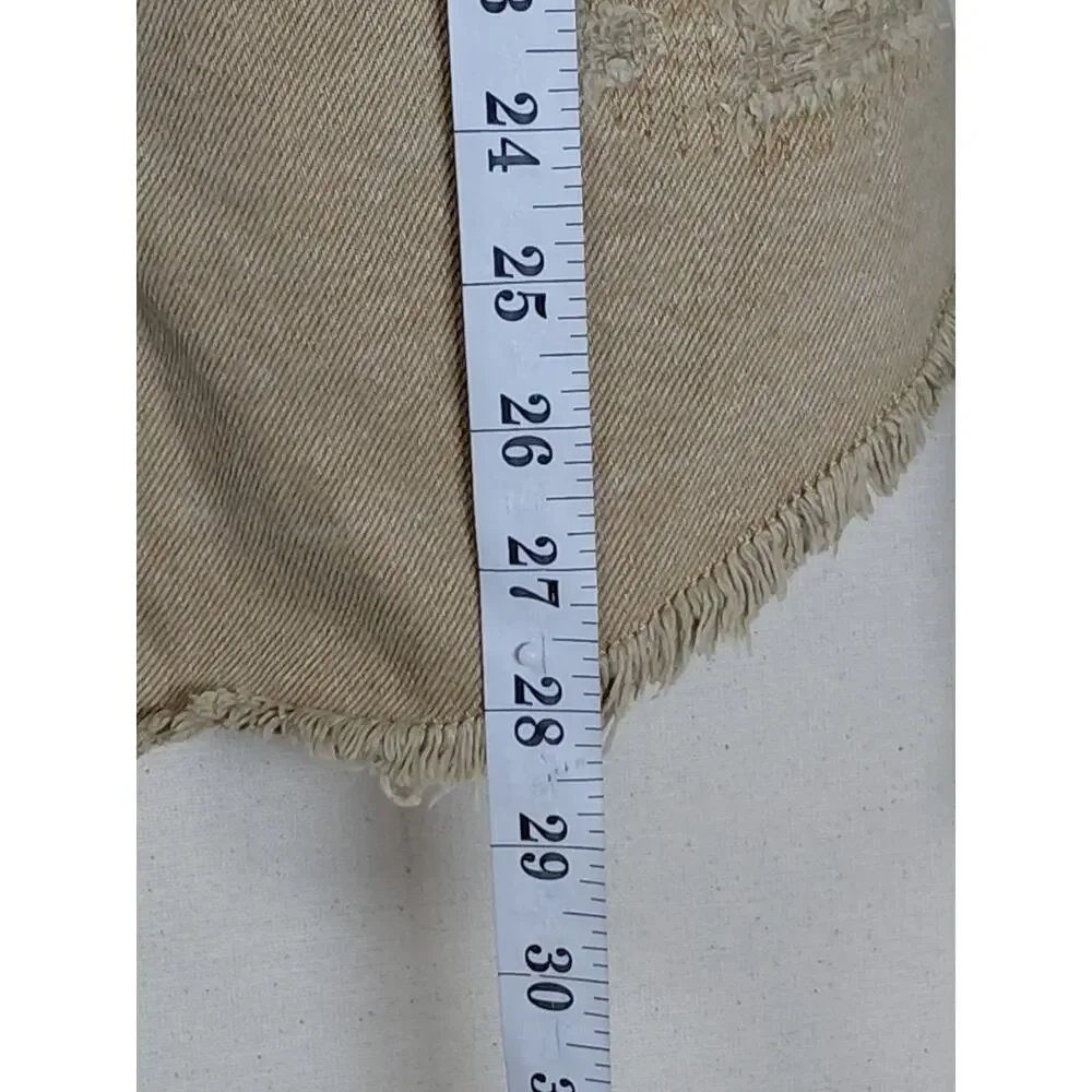 Zara Man Beige Denim Collared Distressed Raw Hem Jacket Men Size S